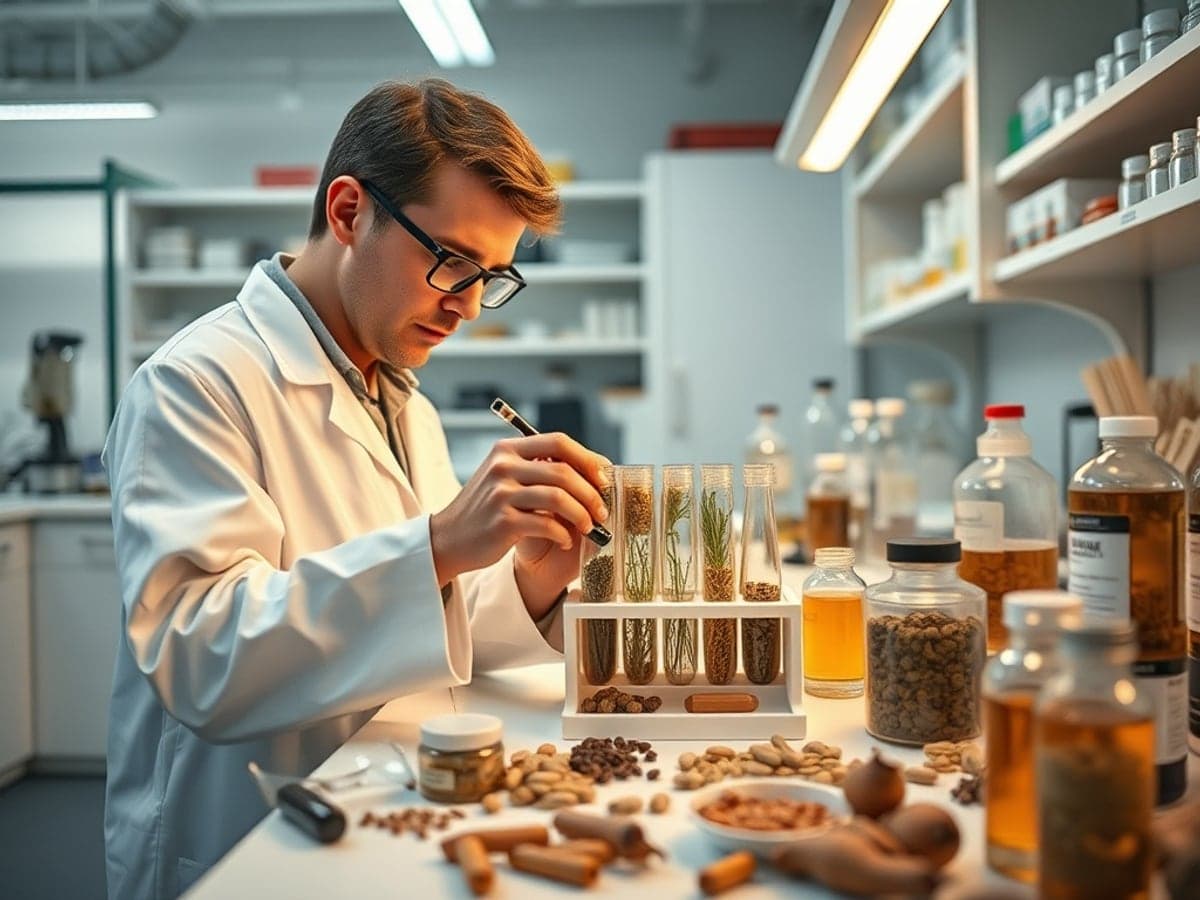 A GreenLeaf researcher examining botanical ingredient samples
